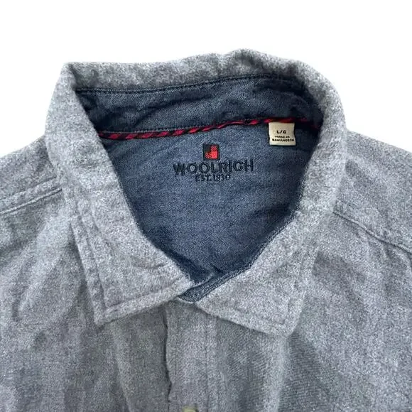 TWO Woolrich Long Sleeve Button Downs 100% Cotton Flannel Men L Shirt Red Gray - Picture 8 of 11